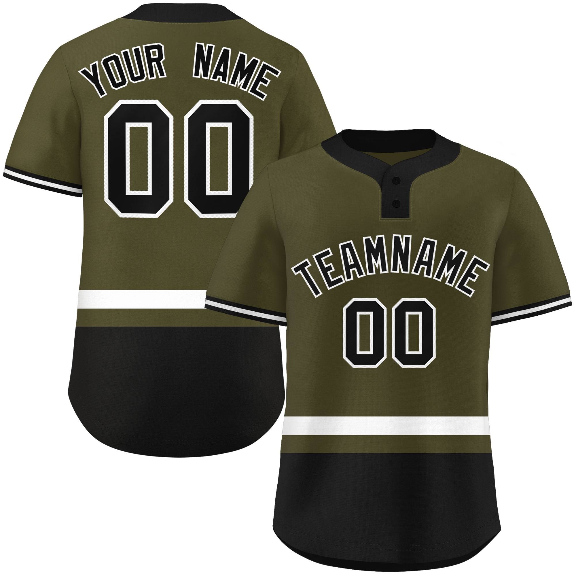 Custom Olive White-Black Color Block Personalized Authentic Two-Button Baseball Jersey