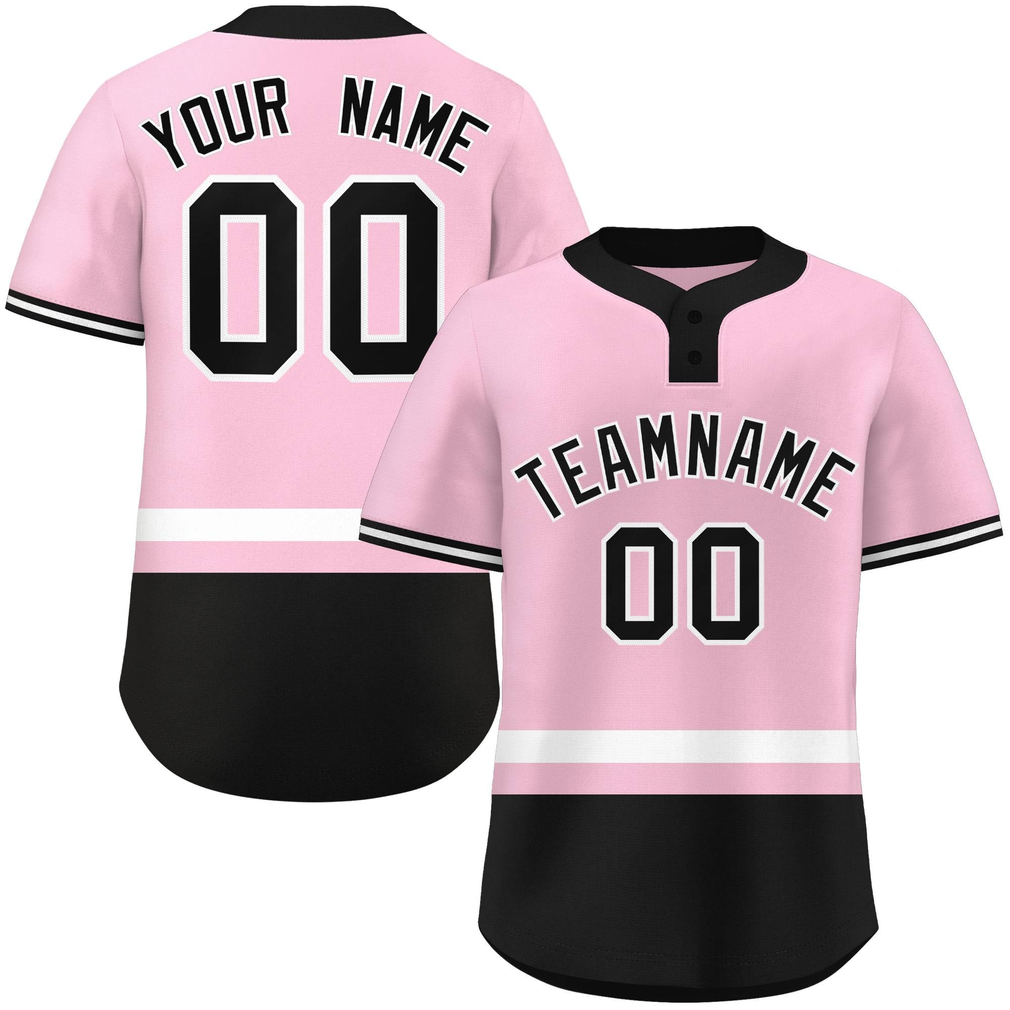 Custom Light Pink White-Black Color Block Personalized Authentic Two-Button Baseball Jersey