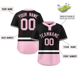 Custom Black White-Lt Pink Color Block Personalized Authentic Two-Button Baseball Jersey