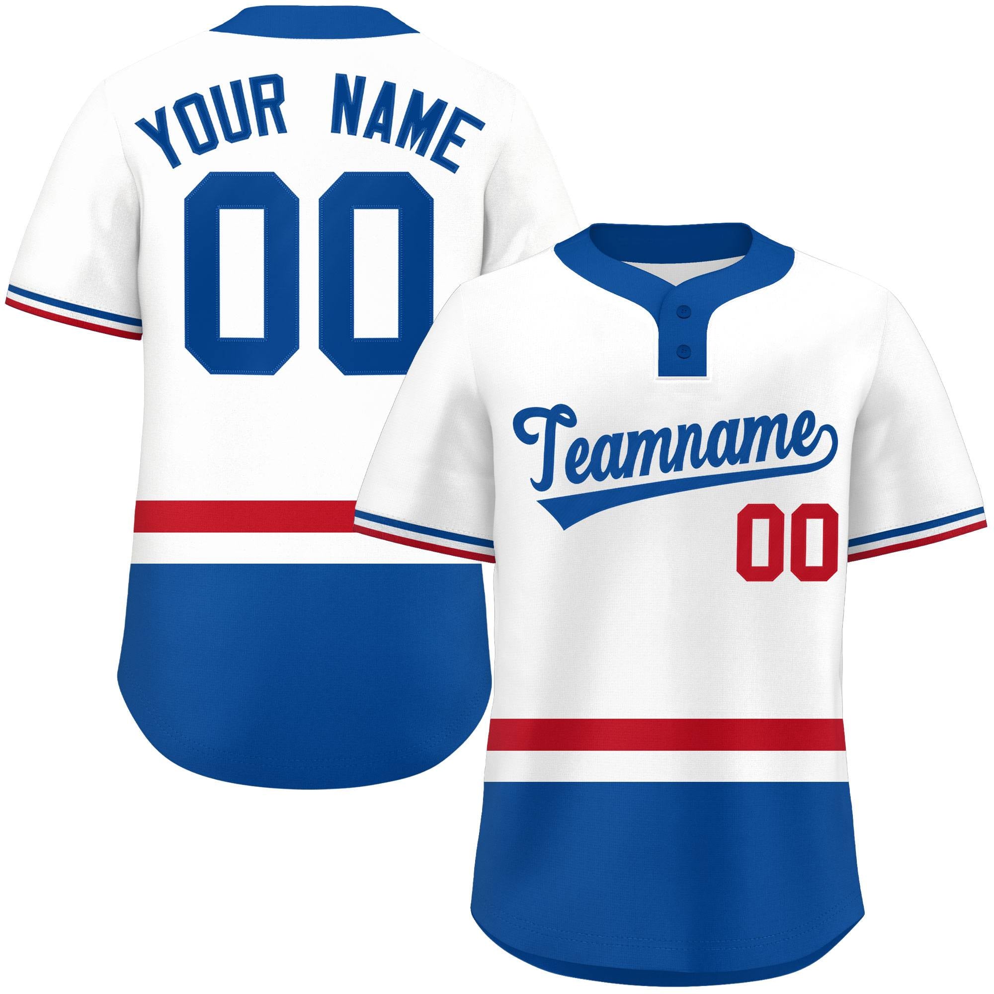 Custom White Red-Royal Color Block Personalized Authentic Two-Button Baseball Jersey