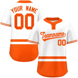 Custom White Orange Color Block Personalized Authentic Two-Button Baseball Jersey