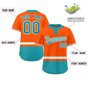 Custom Orange White-Aqua Color Block Personalized Authentic Two-Button Baseball Jersey