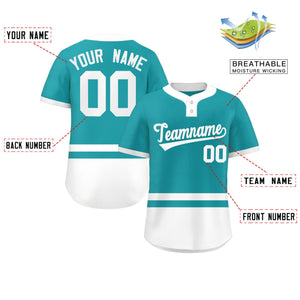 Custom Aqua White Color Block Personalized Authentic Two-Button Baseball Jersey