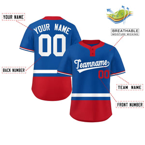 Custom Royal White-Red Color Block Personalized Authentic Two-Button Baseball Jersey