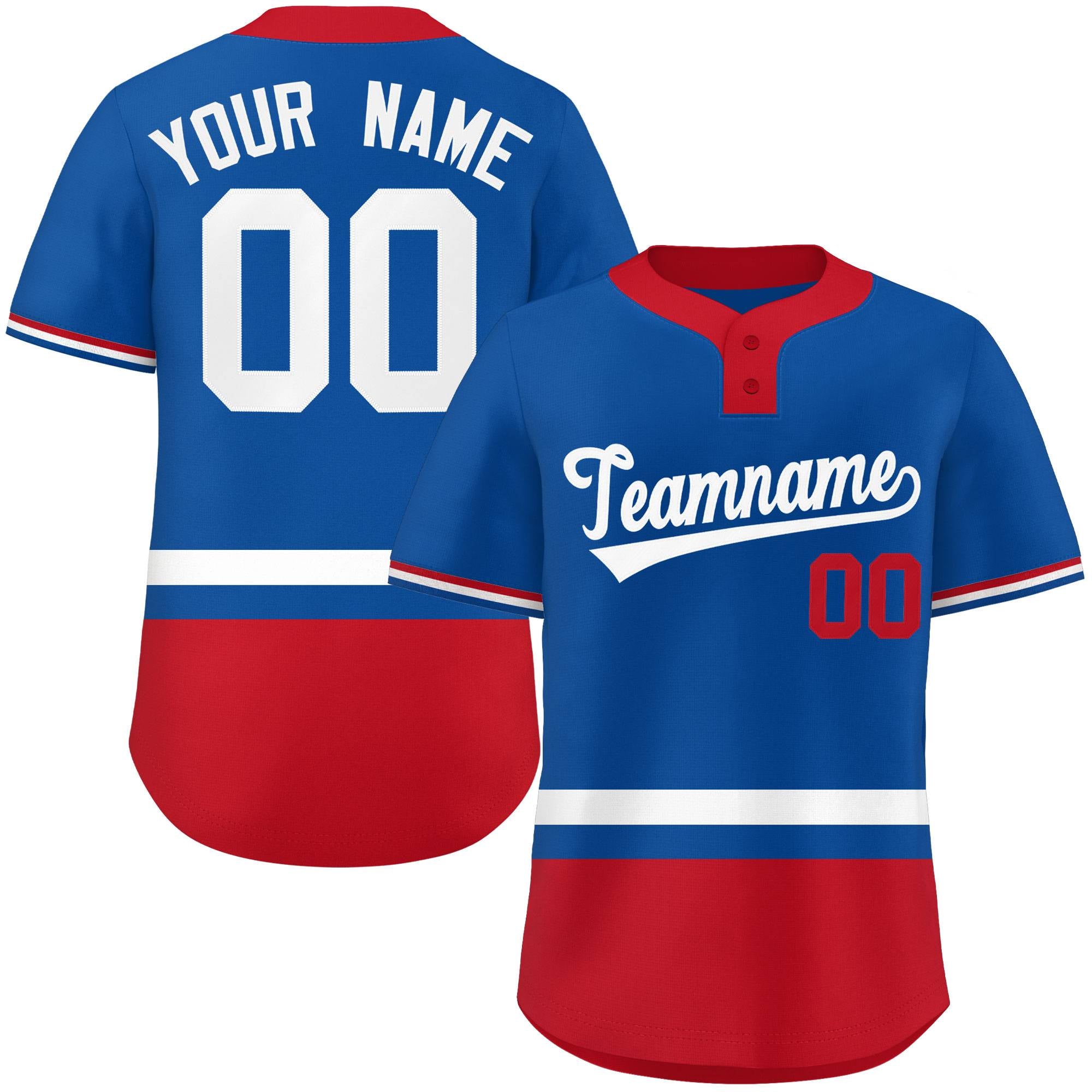 Custom Royal White-Red Color Block Personalized Authentic Two-Button Baseball Jersey