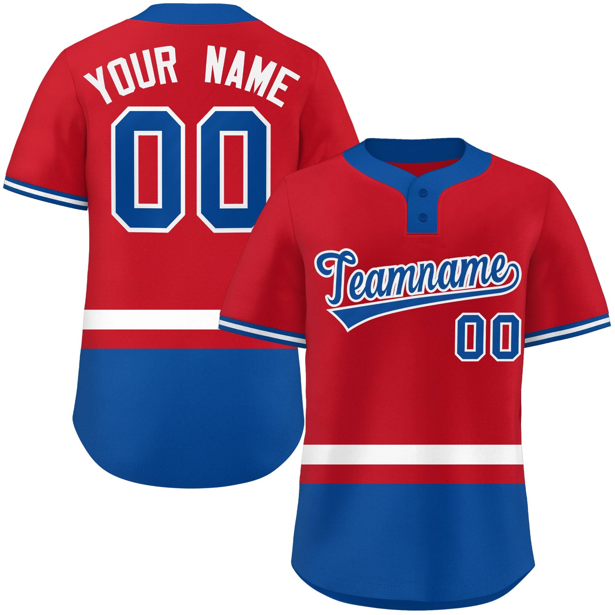 Custom Red White-Royal Color Block Personalized Authentic Two-Button Baseball Jersey