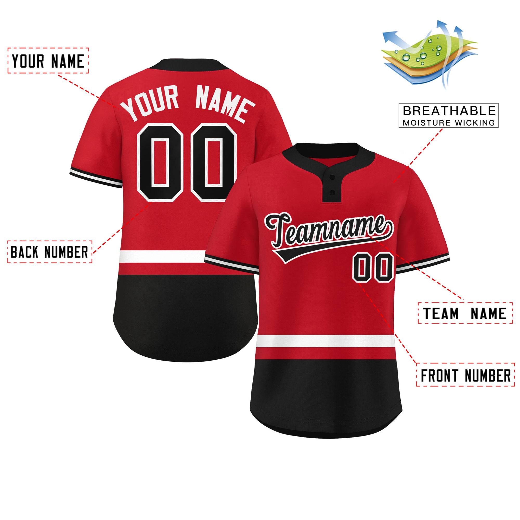 Custom Red White-Black Color Block Personalized Authentic Two-Button Baseball Jersey