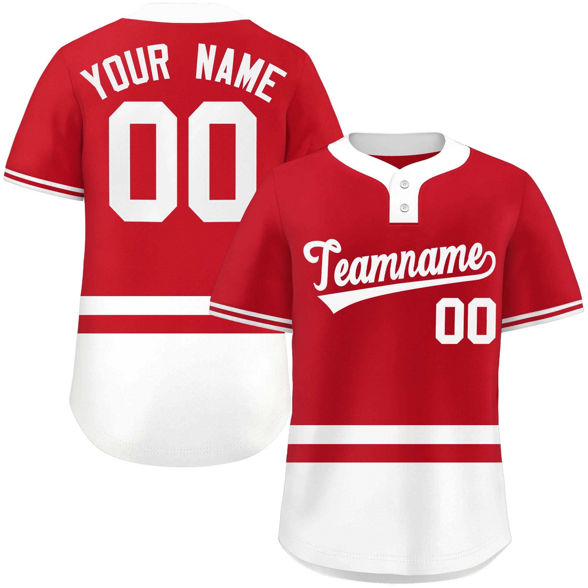 Custom Red White Color Block Personalized Authentic Two-Button Baseball Jersey