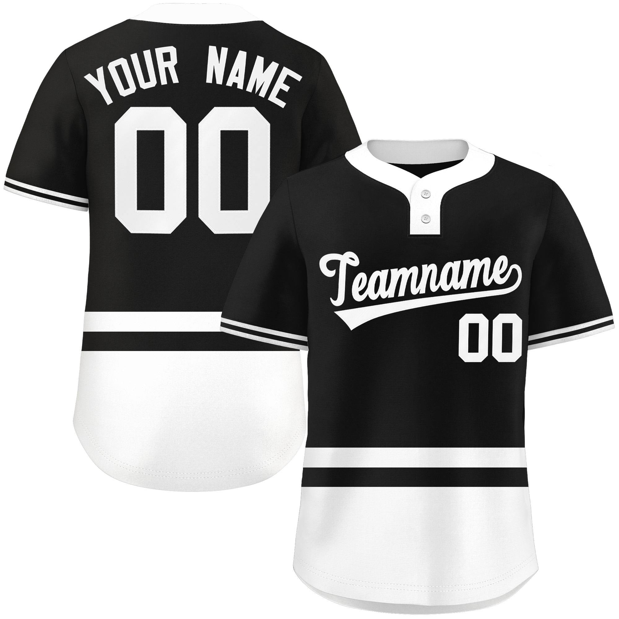 Custom Black White Color Block Personalized Authentic Two-Button Baseball Jersey