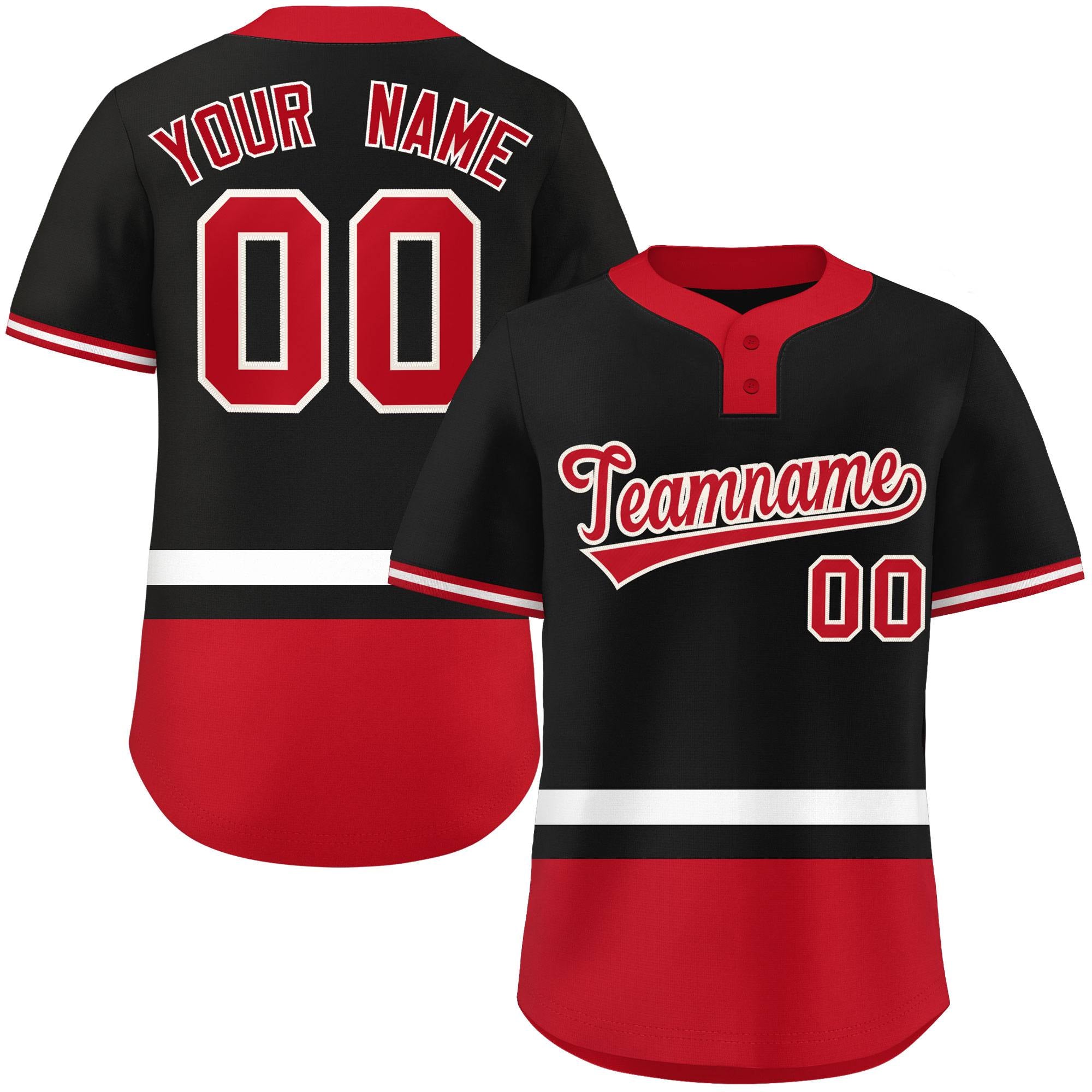 Custom Black White-Red Color Block Personalized Authentic Two-Button Baseball Jersey