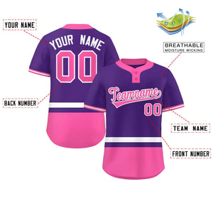 Custom Purple White-Pink Color Block Personalized Authentic Two-Button Baseball Jersey