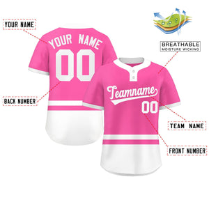 Custom Pink White Color Block Personalized Authentic Two-Button Baseball Jersey