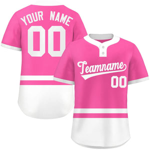 Custom Pink White Color Block Personalized Authentic Two-Button Baseball Jersey