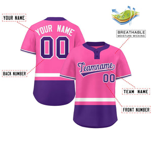 Custom Pink White-Purple Color Block Personalized Authentic Two-Button Baseball Jersey