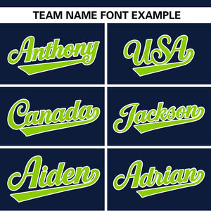 Custom Navy White-Neon Green Color Block Personalized Authentic Two-Button Baseball Jersey