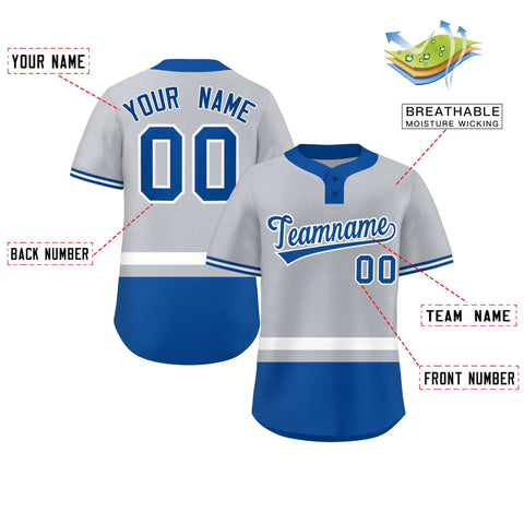 Custom Gray White-Royal Color Block Personalized Authentic Two-Button Baseball Jersey