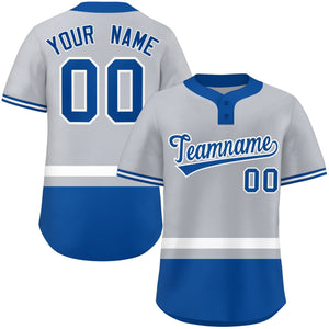 Custom Gray White-Royal Color Block Personalized Authentic Two-Button Baseball Jersey