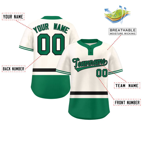 Custom Cream Black-Kelly Green Color Block Personalized Authentic Two-Button Baseball Jersey