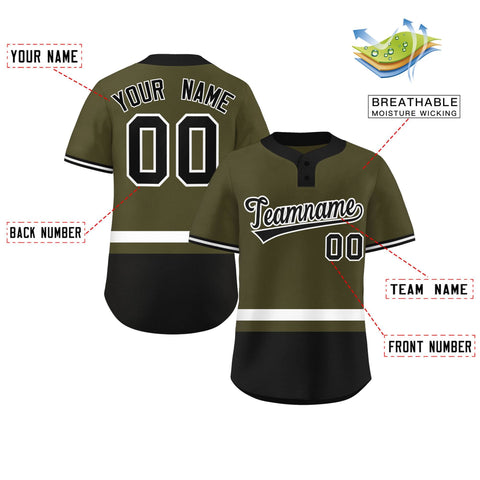 Custom Olive White-Black Color Block Personalized Authentic Two-Button Baseball Jersey