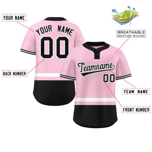 Custom Light Pink White-Black Color Block Personalized Authentic Two-Button Baseball Jersey