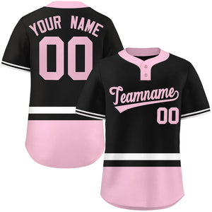 Custom Black White-Lt Pink Color Block Personalized Authentic Two-Button Baseball Jersey