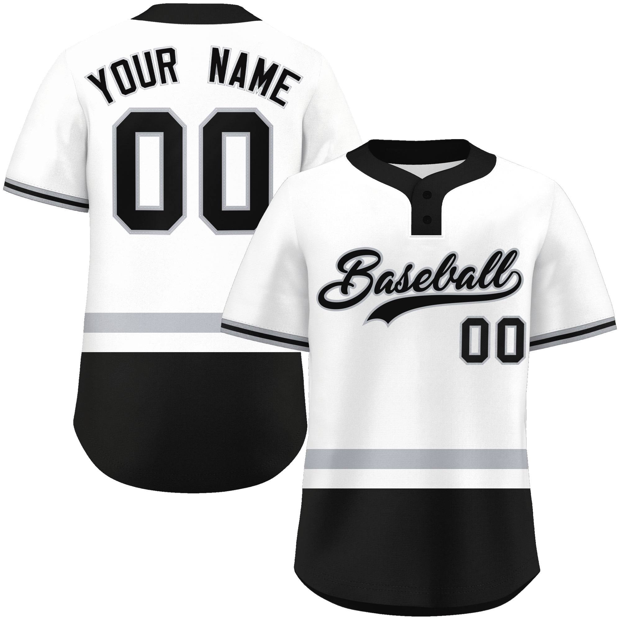 Custom White Gray-Black Color Block Personalized Authentic Two-Button Baseball Jersey