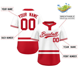 Custom White Red Color Block Personalized Authentic Two-Button Baseball Jersey