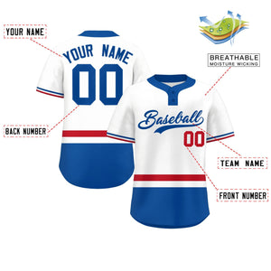 Custom White Red-Royal Color Block Personalized Authentic Two-Button Baseball Jersey