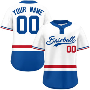 Custom White Red-Royal Color Block Personalized Authentic Two-Button Baseball Jersey