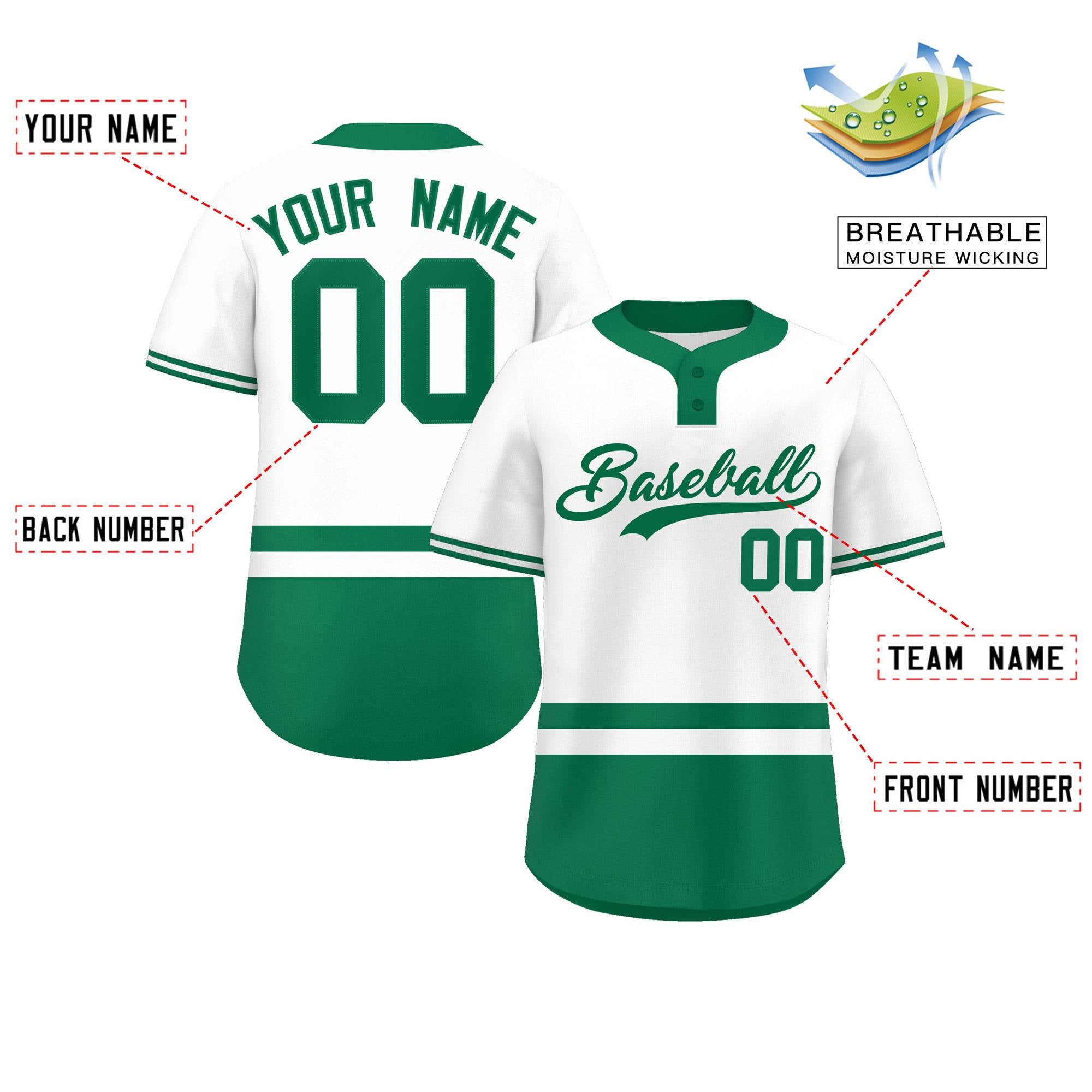 Custom White Kelly Green Color Block Personalized Authentic Two-Button Baseball Jersey