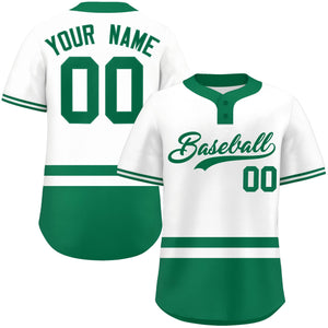 Custom White Kelly Green Color Block Personalized Authentic Two-Button Baseball Jersey