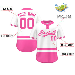 Custom White Pink Color Block Personalized Authentic Two-Button Baseball Jersey