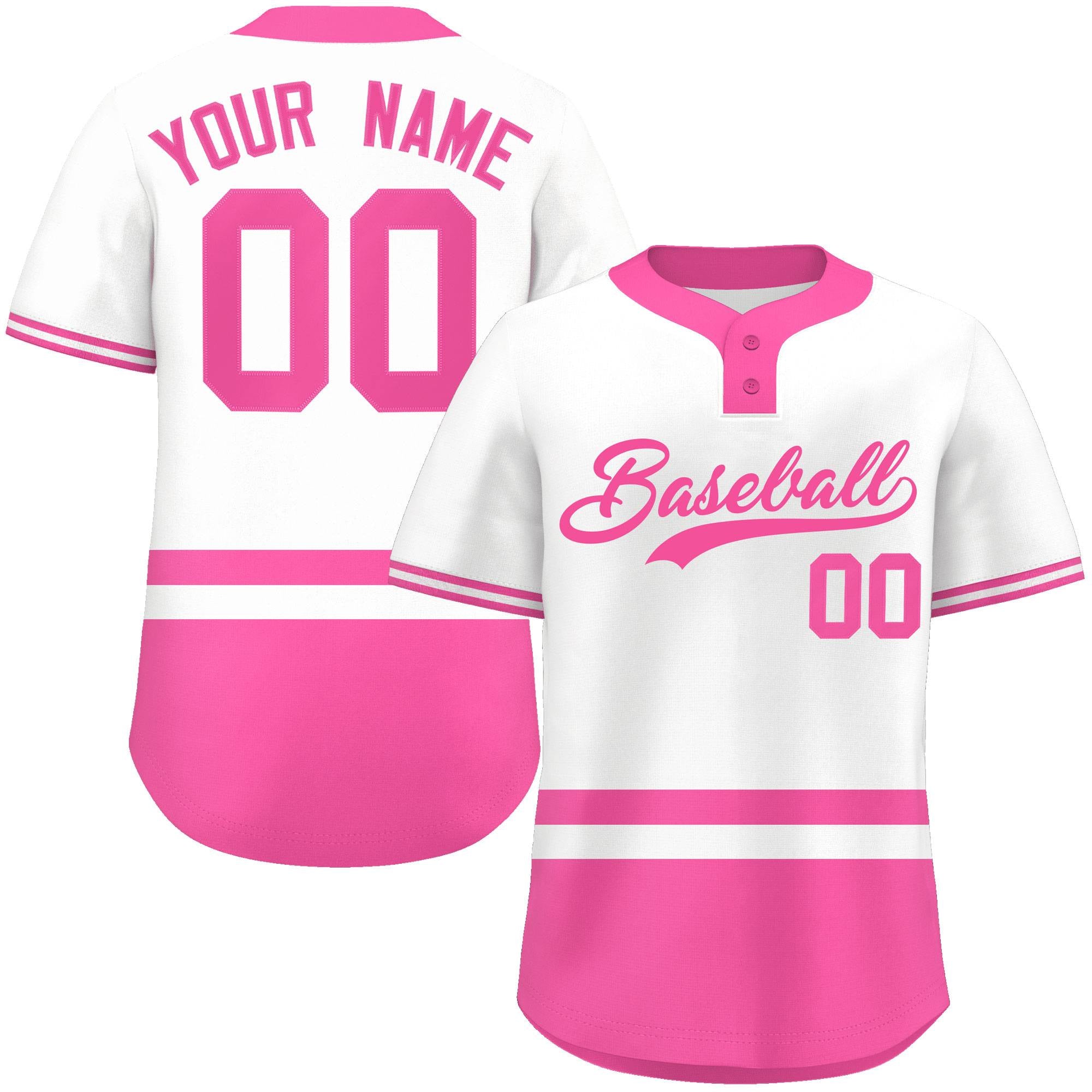 Custom White Pink Color Block Personalized Authentic Two-Button Baseball Jersey