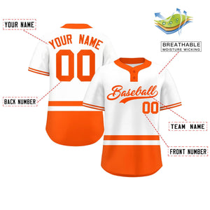 Custom White Orange Color Block Personalized Authentic Two-Button Baseball Jersey