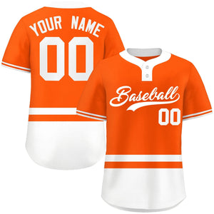 Custom Orange White Color Block Personalized Authentic Two-Button Baseball Jersey