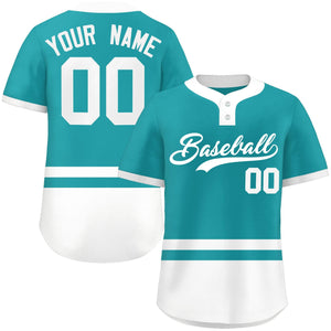 Custom Aqua White Color Block Personalized Authentic Two-Button Baseball Jersey