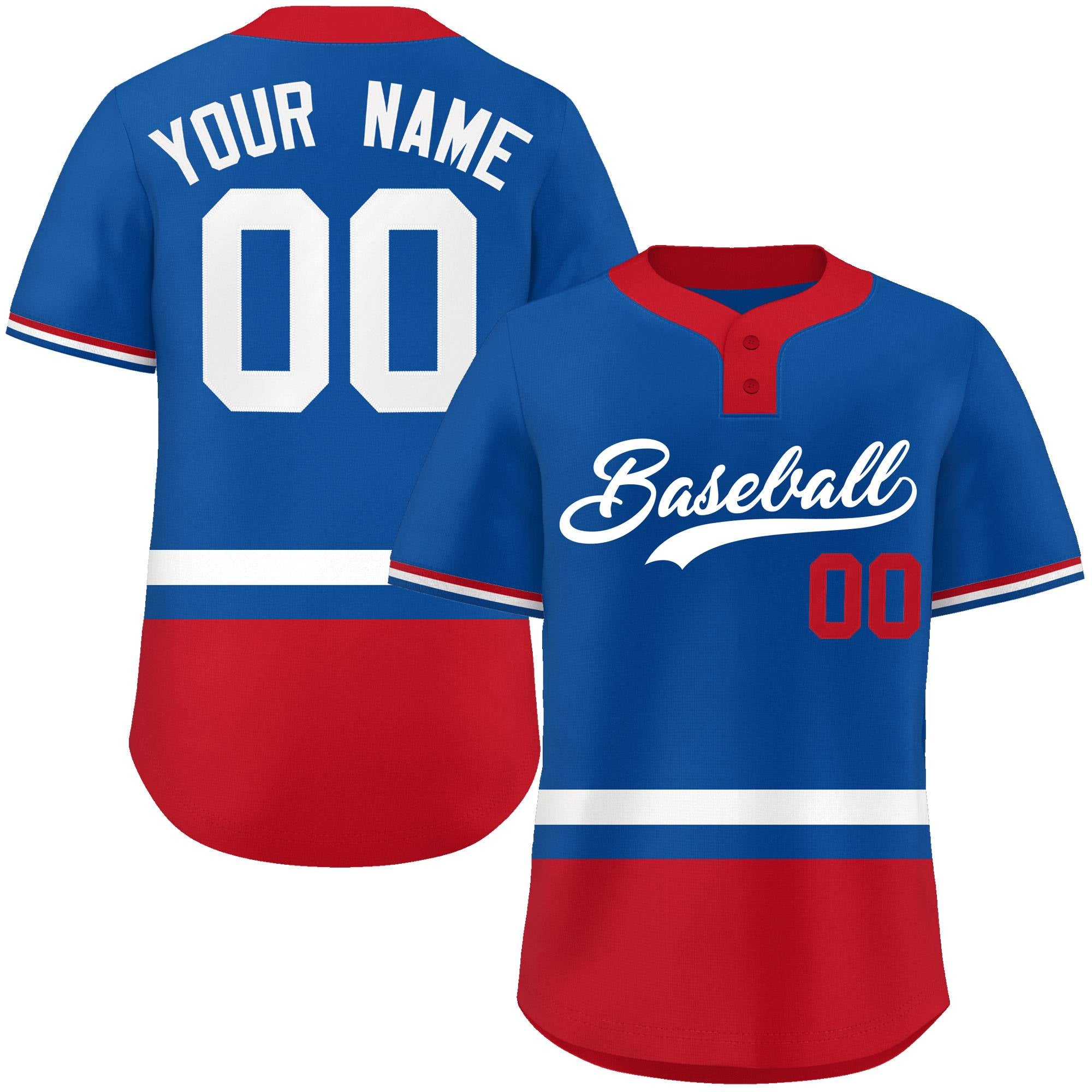 Custom Royal White-Red Color Block Personalized Authentic Two-Button Baseball Jersey