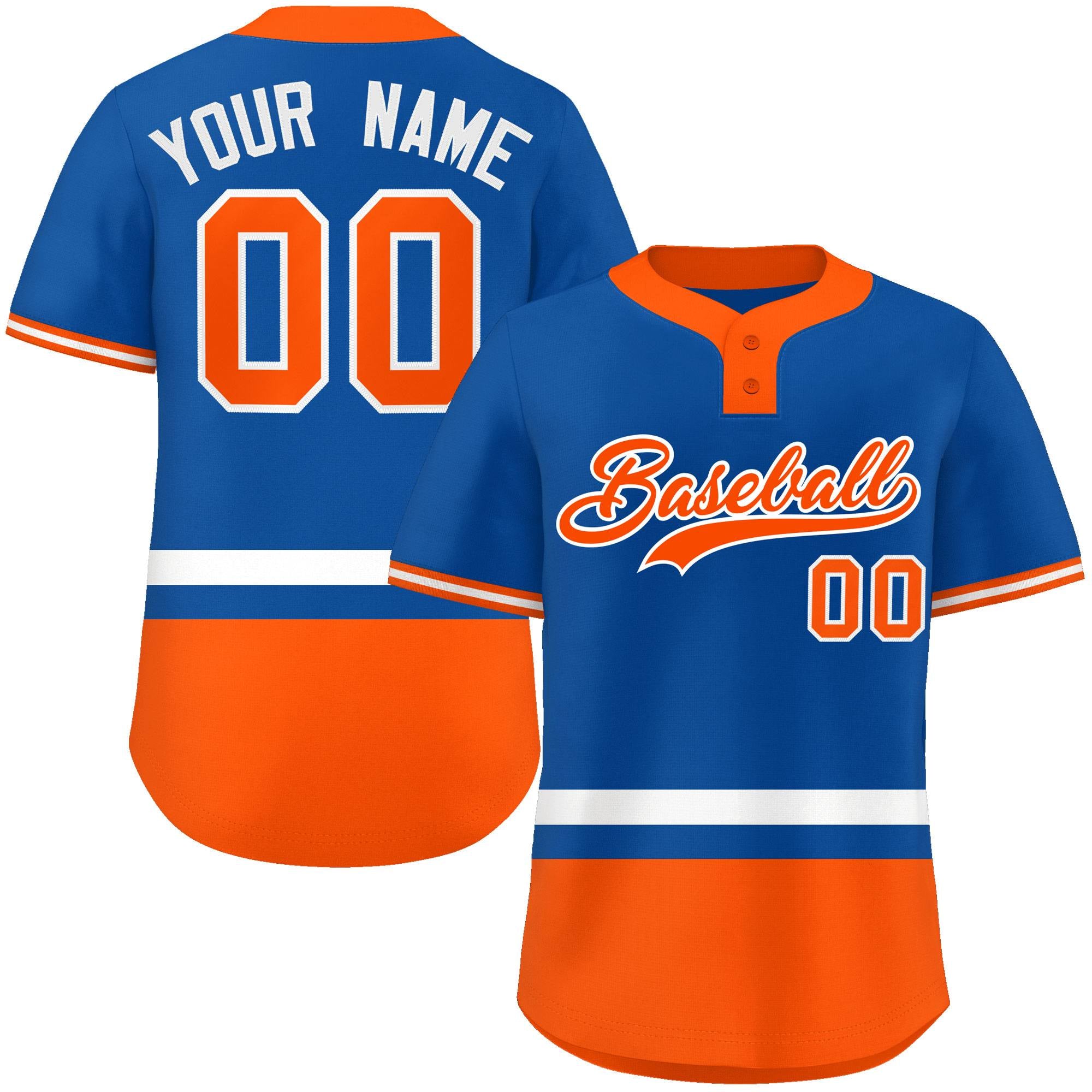 Custom Royal White-Orange Color Block Personalized Authentic Two-Button Baseball Jersey