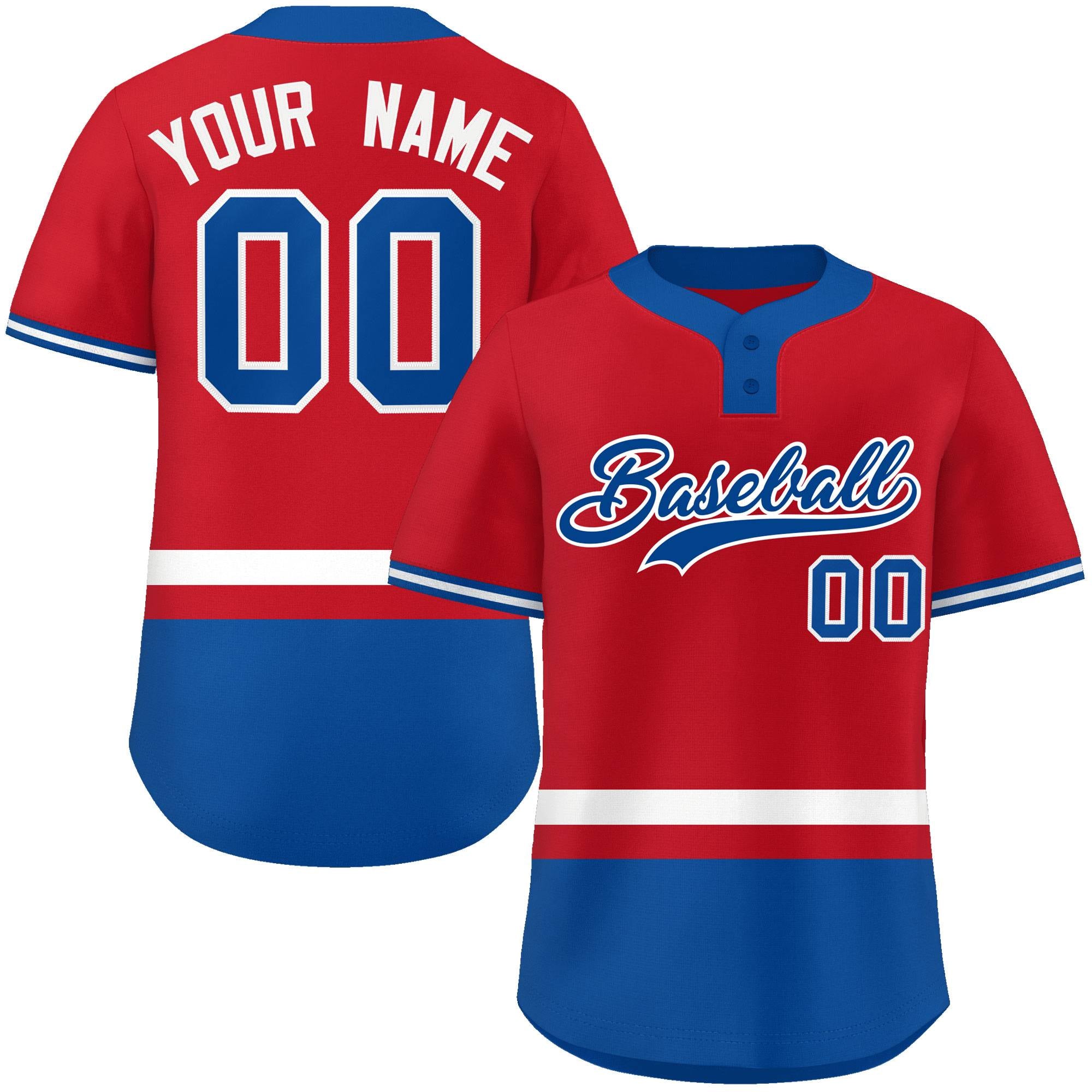 Custom Red White-Royal Color Block Personalized Authentic Two-Button Baseball Jersey