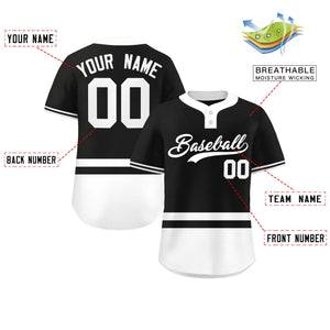 Custom Black White Color Block Personalized Authentic Two-Button Baseball Jersey