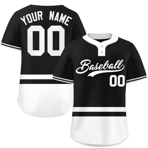 Custom Black White Color Block Personalized Authentic Two-Button Baseball Jersey