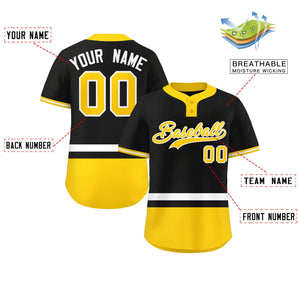 Custom Black White-Gold Color Block Personalized Authentic Two-Button Baseball Jersey