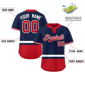 Custom Navy White-Red Color Block Personalized Authentic Two-Button Baseball Jersey