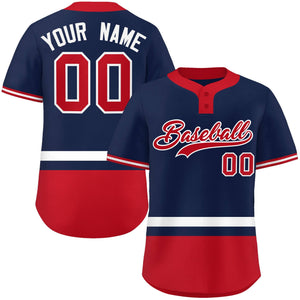 Custom Navy White-Red Color Block Personalized Authentic Two-Button Baseball Jersey