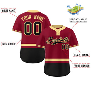 Custom Crimson Khaki-Black Color Block Personalized Authentic Two-Button Baseball Jersey