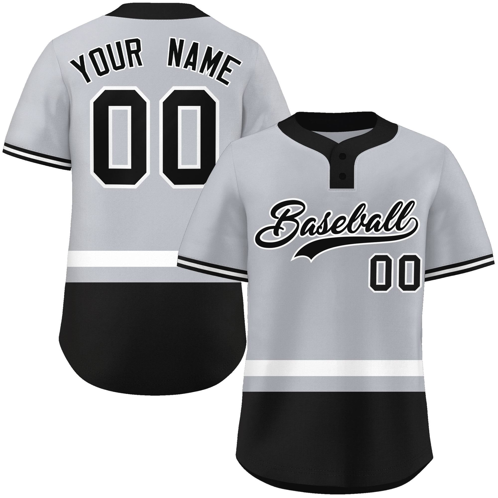 Custom Gray White-Black Color Block Personalized Authentic Two-Button Baseball Jersey