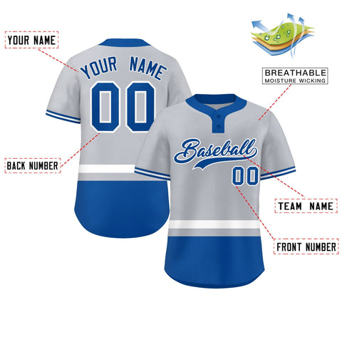 Custom Gray White-Royal Color Block Personalized Authentic Two-Button Baseball Jersey
