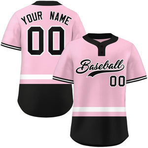 Custom Light Pink White-Black Color Block Personalized Authentic Two-Button Baseball Jersey