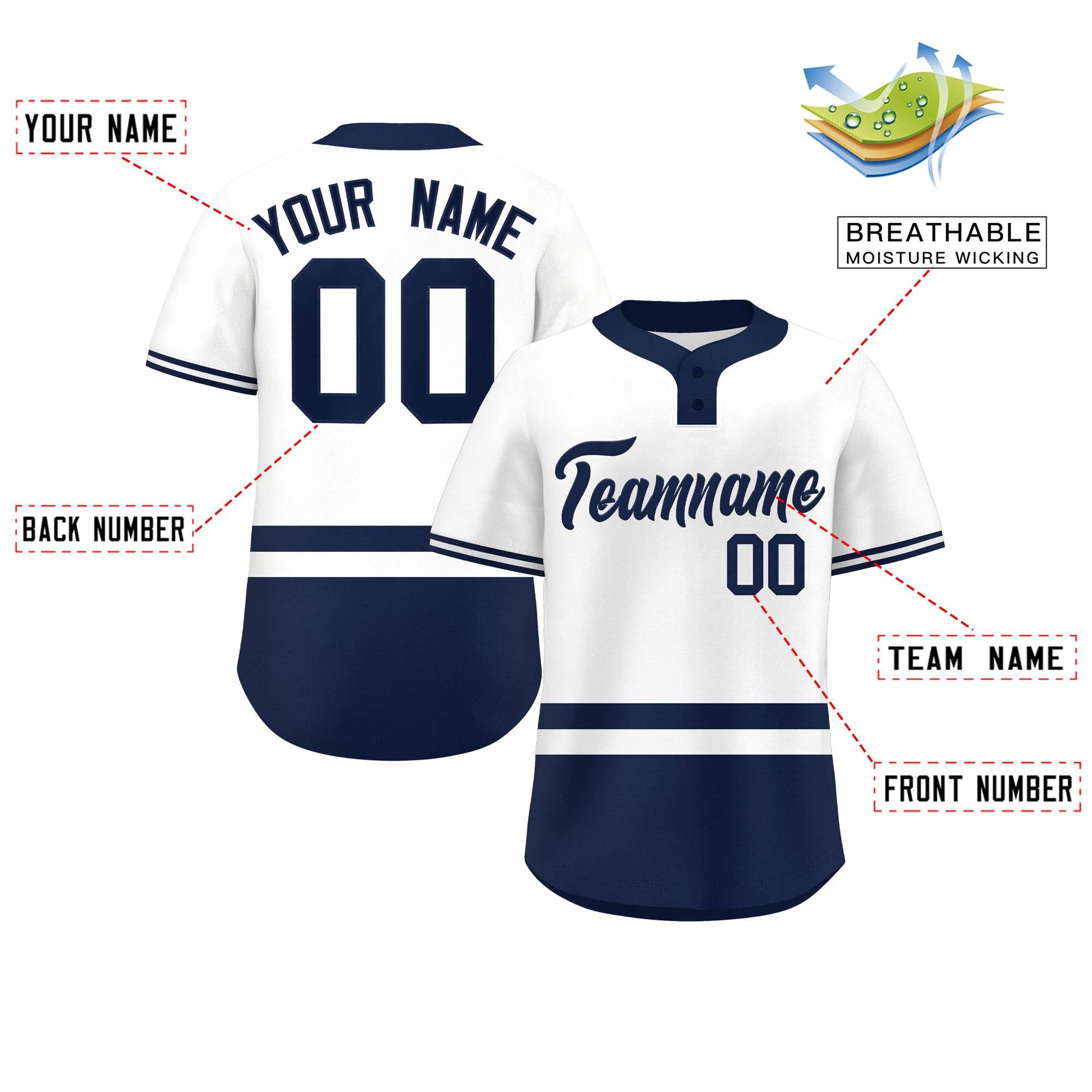 Custom White Navy Color Block Personalized Authentic Two-Button Baseball Jersey