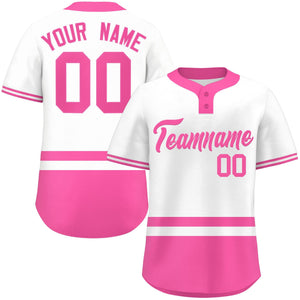 Custom White Pink Color Block Personalized Authentic Two-Button Baseball Jersey